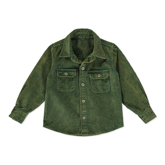 Corduroy Shacket- Forest Green